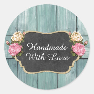Handmade With Love Shabby Vintage Roses Rustic Classic Round Sticker