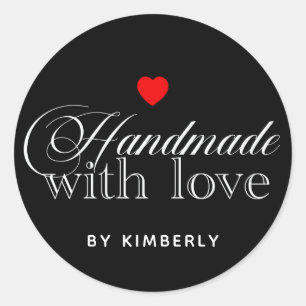 Handmade with Love Simple Black  Classic Round Sticker