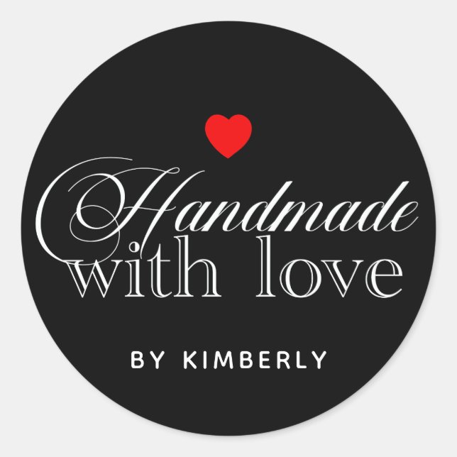 Handmade with Love Simple Black  Classic Round Sticker (Front)