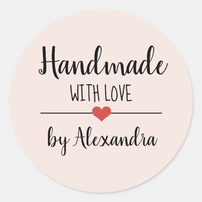 Handmade with love simple script classic round sticker (Front)