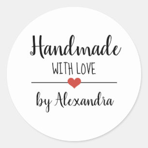 Handmade with love simple script personalised classic round sticker