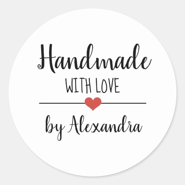 Handmade with love simple script personalised classic round sticker (Front)