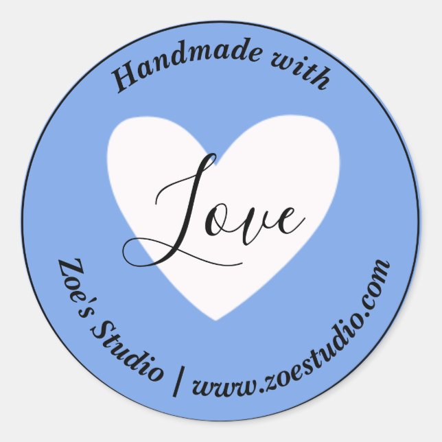 Handmade with Love, Simple Small Business Classic Round Sticker (Front)