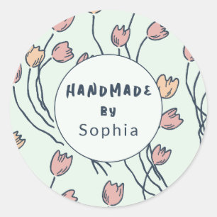 Handmade With Love Sketchy Floral Cottage Sage Classic Round Sticker