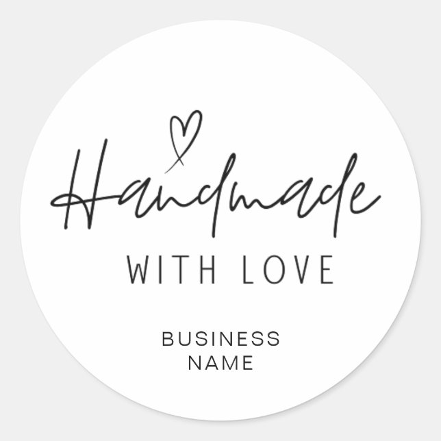 Handmade With Love Small Business Name Classic Round Sticker (Front)
