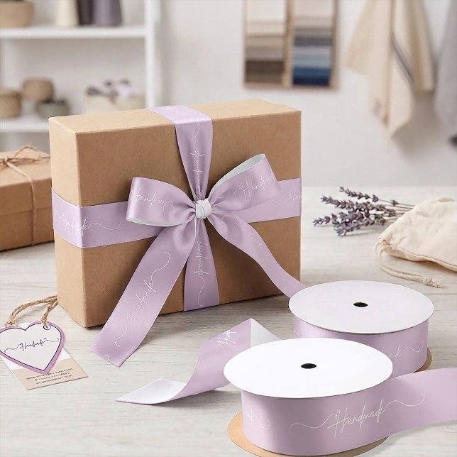 Handmade With Love Small Business Packaging Satin Ribbon (Handmade With Love Small Business Packaging Satin Pastel Purple Ribbon)