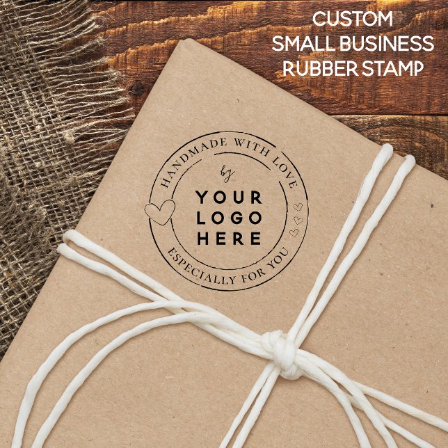Handmade With Love Small Business Rubber Stamp (Easily add your square logo to our "Handmade With Love" stamp and promote your small business!)