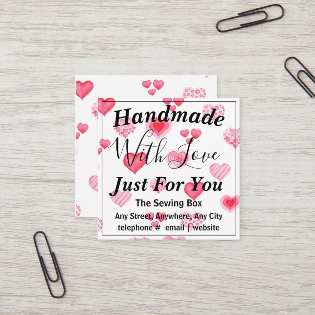 Handmade with Love Small Business Square Business Card (Front/Back In Situ)