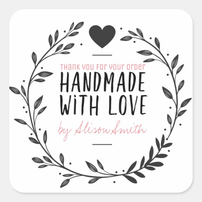Handmade with Love Square Sticker (Front)