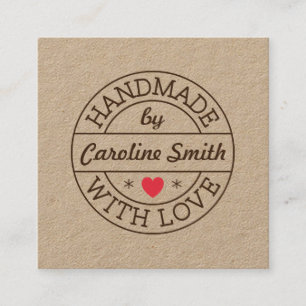 Handmade with love stamp with name kraft paper square business card