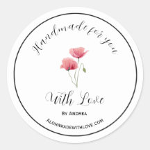 Handmade with love sticker for custom goods
