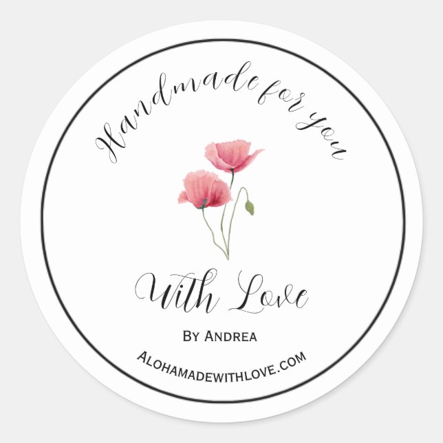 Handmade with love sticker for custom goods (Front)