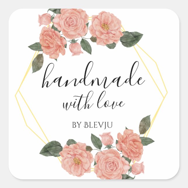 Handmade with love stickers flowers square sticker (Front)