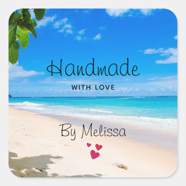 Handmade with Love Sun Sand and Surf Photography Square Sticker (Front)