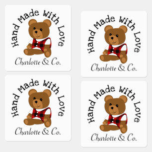 Handmade With Love Teddy Bear Cute Personalised