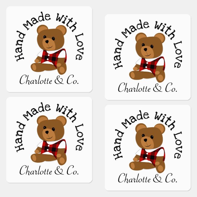 Handmade With Love Teddy Bear Cute Personalised (Group)