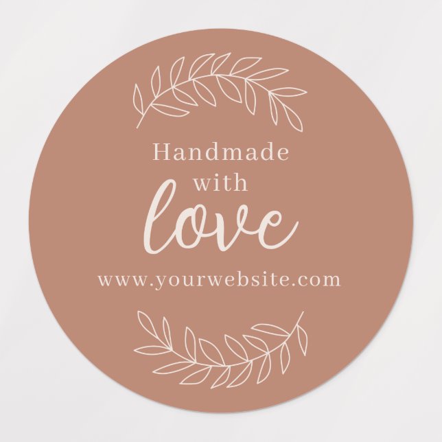 Handmade With Love terracotta business sticker (Design 1)