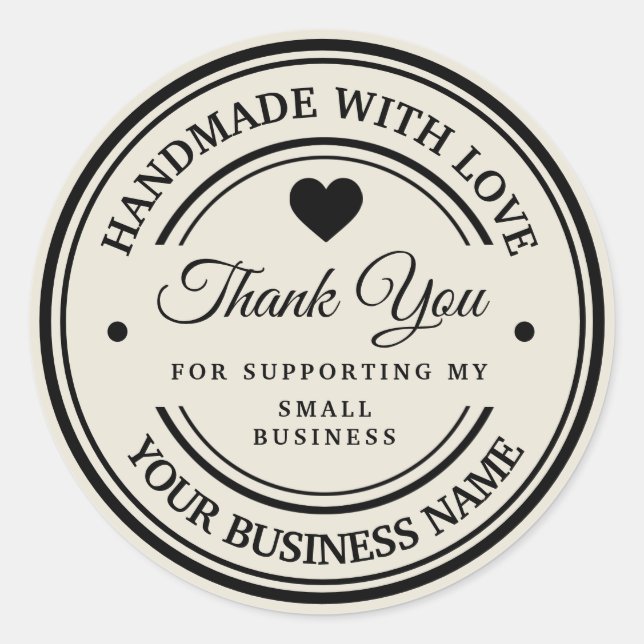 Handmade with love | thank you  classic round sticker (Front)