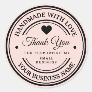 Handmade with love   thank you  classic round sticker