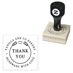 Handmade With Love Thank You Heart Whisk Bakery  Rubber Stamp