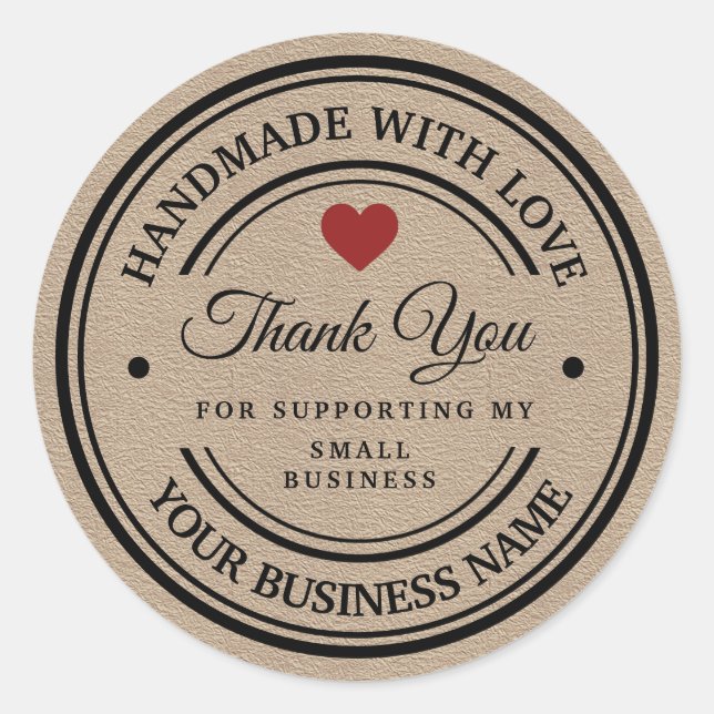 handmade with love | thank you | kraft paper class classic round sticker (Front)