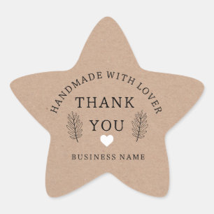Handmade with love thank you  star sticker