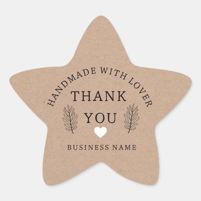 Handmade with love thank you  star sticker (Front)