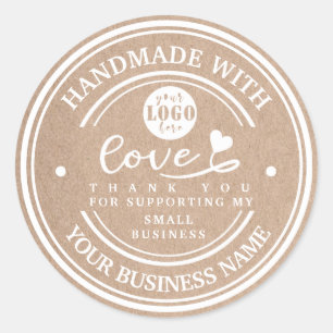 handmade with love   thank you   white logo classic round sticker