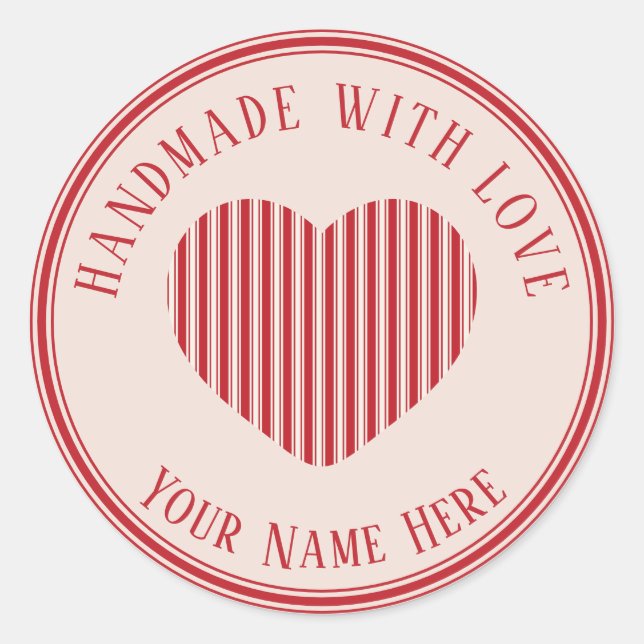 handmade with love traditional candy stripes classic round sticker (Front)
