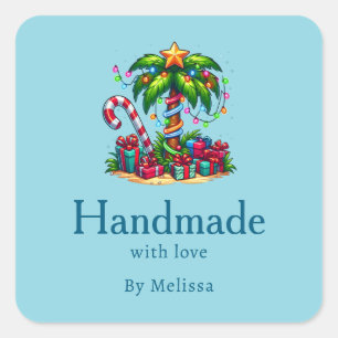Handmade with Love Tropical Christmas Palm Tree Square Sticker
