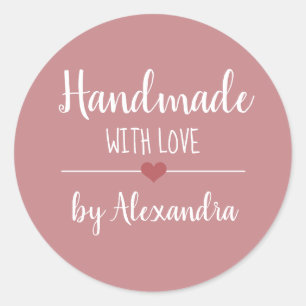 Handmade with love vintage pink script name classic round sticker