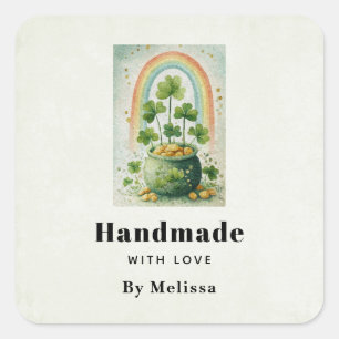 Handmade with Love Vintage Pot of Gold and Rainbow Square Sticker