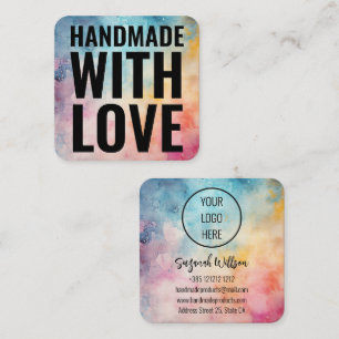 Handmade With Love Watercolor Abstract Background  Square Business Card