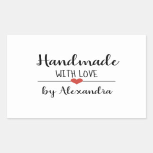 Handmade with love white script custom rectangular sticker