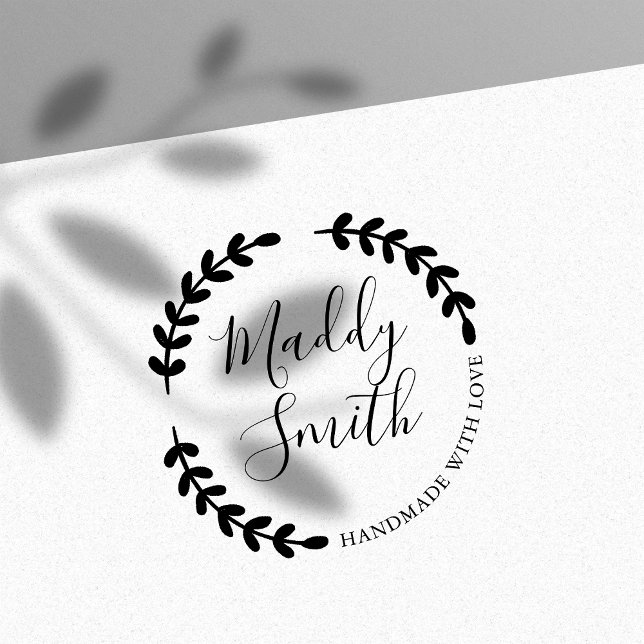 Handmade With Love Wreath Custom Personalised Name Self-inking Stamp (Creator Uploaded)