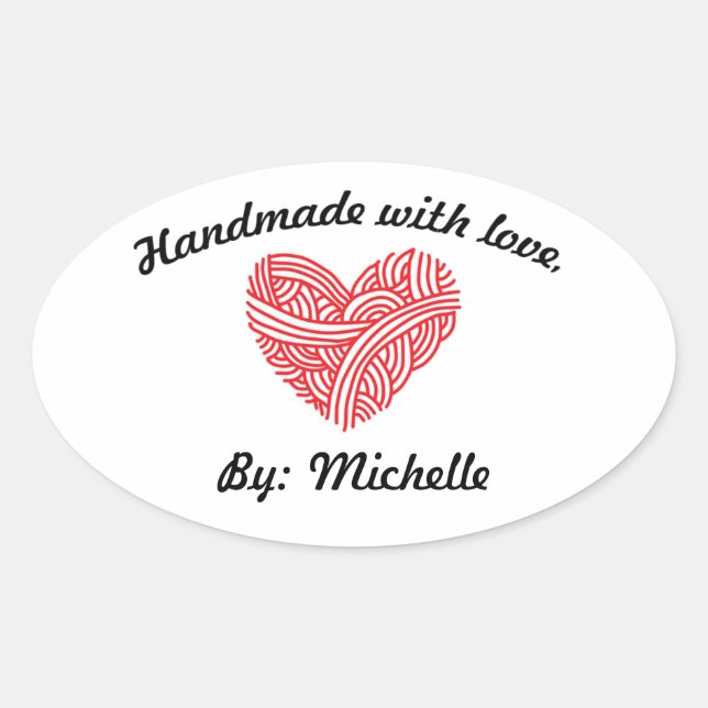 Handmade with Love Yarn Heart Oval Sticker (Front)