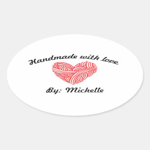 Handmade with Love Yarn Heart Oval Sticker