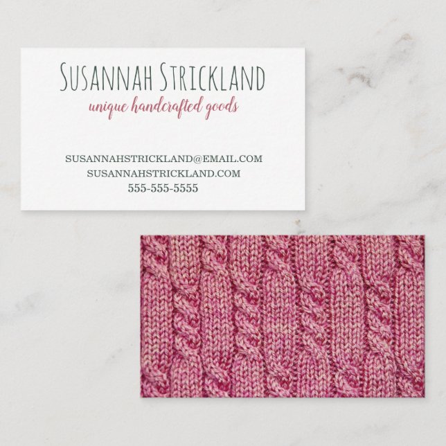 Handmade with Pink Knit Back Business Card (Front/Back)