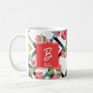 HandPainted Abstract Watercolor Flowers Girl Coffee Mug