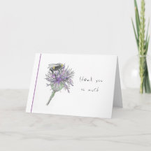 Handpainted Bee on Thistle Thank You Card