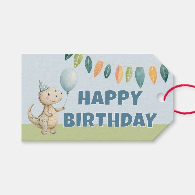HandPainted Birthday Dinos Gift Tag (Front (Horizontal))