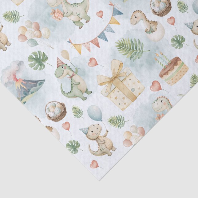 HandPainted Birthday Dinos Tissue Paper (Detail)