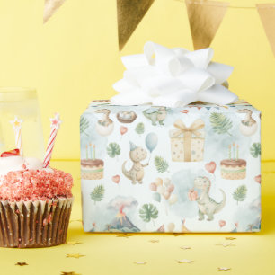 HandPainted Birthday Dinos Wrapping Paper Roll