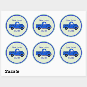 Handpainted Blue Truck Art, Personalise Classic Round Sticker