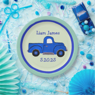 Handpainted Blue Truck Art Personalise Paper Plate
