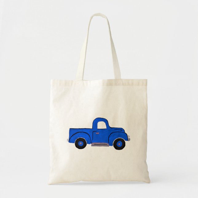 Handpainted Blue Truck Design Multi Purpose Tote (Front)