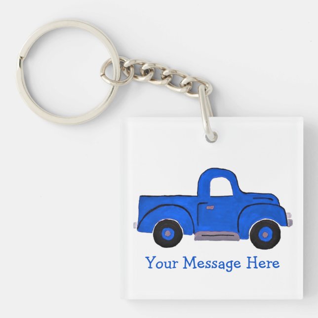 Handpainted Blue Truck Design Multi Purpose Tote Key Ring (Front)