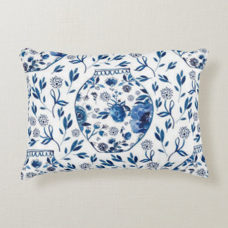 Handpainted Blue & White Chinoiserie Floral Style Decorative Cushion