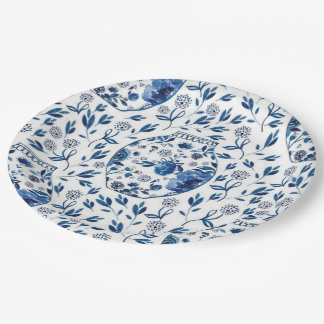 Handpainted Blue & White Chinoiserie Floral Style Paper Plate