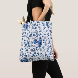 Handpainted Blue & White Chinoiserie Floral Style Tote Bag